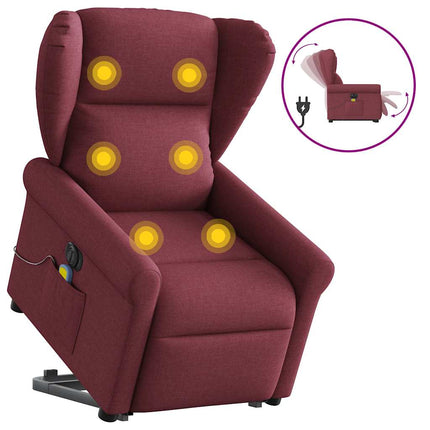 Elektrisk massagefåtölj med uppresningshjälp vinröd tyg