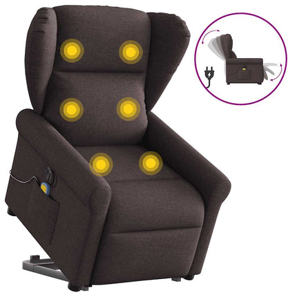 Elektrisk massagefåtölj med uppresningshjälp mörkbrun tyg