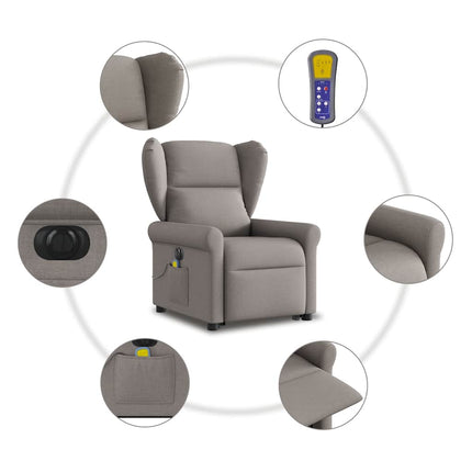 Elektrisk massagefåtölj med uppresningshjälp taupe tyg