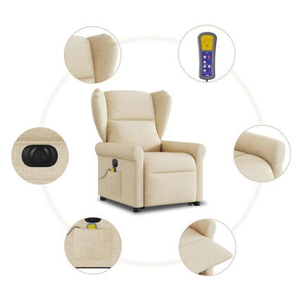 Elektrisk massagefåtölj med uppresningshjälp gräddvit tyg