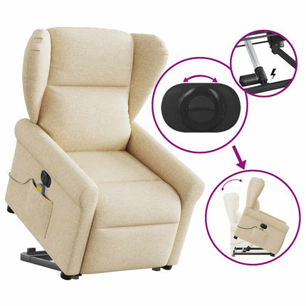 Elektrisk massagefåtölj med uppresningshjälp gräddvit tyg