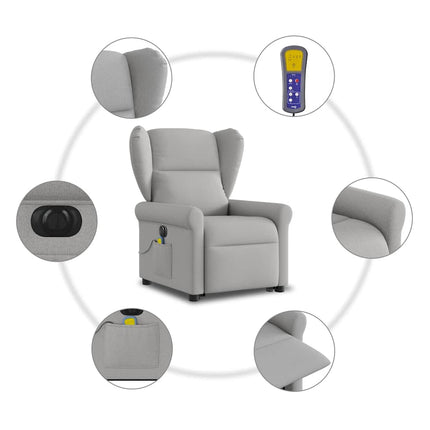 Elektrisk massagefåtölj med uppresningshjälp molngrå tyg