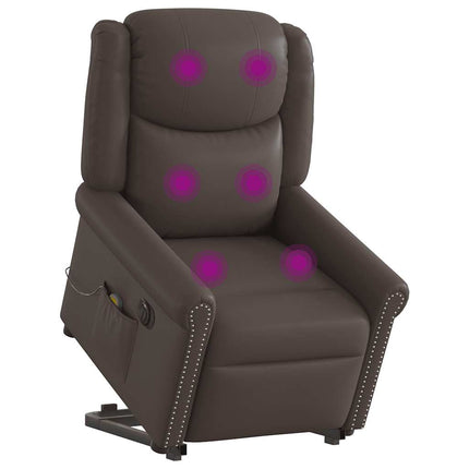 Elektrisk stå-upp massagestol glänsande brun konstläder