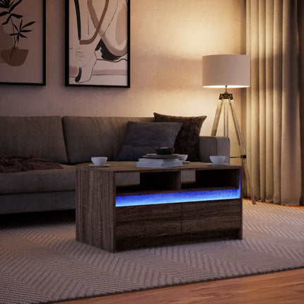 Soffbord med LEDs brun ek konstruerat trä
