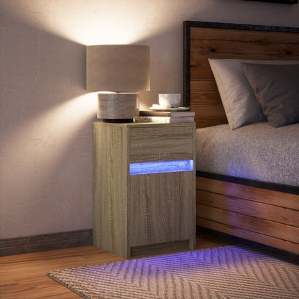 Sängbord med LED-lampor sonoma-ek konstruerat trä
