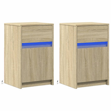 Sängbord med LED-lampor 2 st sonoma-ek konstruerat trä
