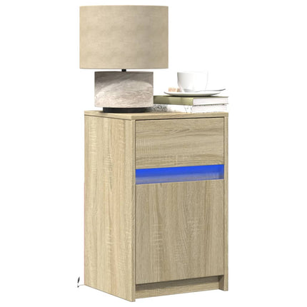 Sängbord med LED-lampor 2 st sonoma-ek konstruerat trä