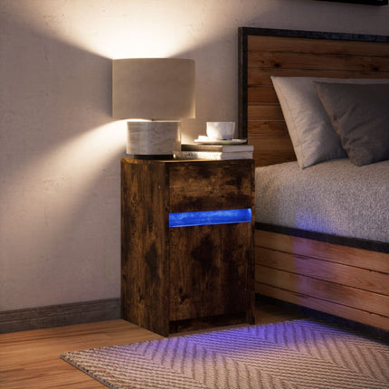 Sängbord med LED-lampor rökfärgad ek konstruerat trä