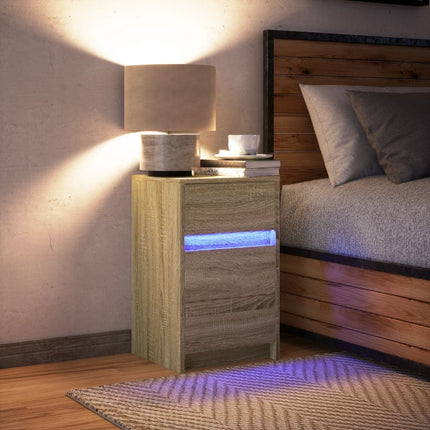Sängbord med LED-lampor sonoma-ek konstruerat trä