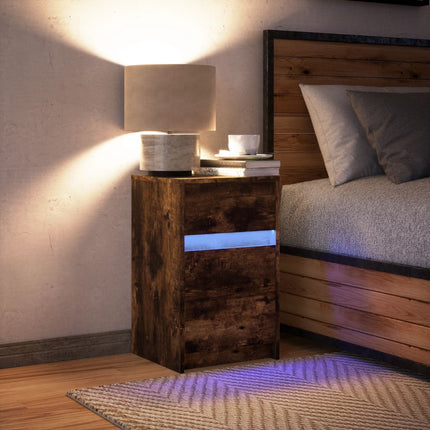 Sängbord med LED-lampor rökfärgad ek konstruerat trä