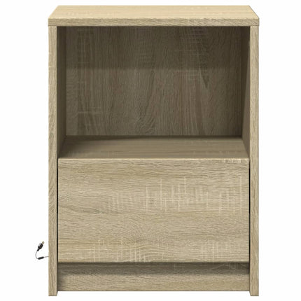 Sängbord med LED-lampor sonoma-ek konstruerat trä