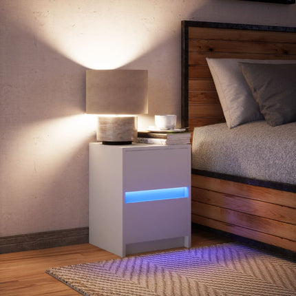 Sängbord med LED-lampor vit konstruerat trä
