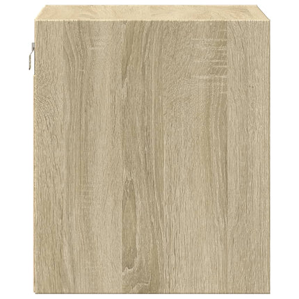 Väggmonterat sängbord med LED-lampor sonoma-ek