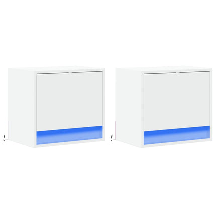 Väggmonterade sängbord med LED-lampor 2 st vit