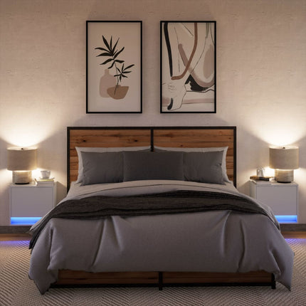 Väggmonterade sängbord med LED-lampor 2 st vit