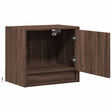Väggmonterade sängbord med LED-lampor 2 st brun ek