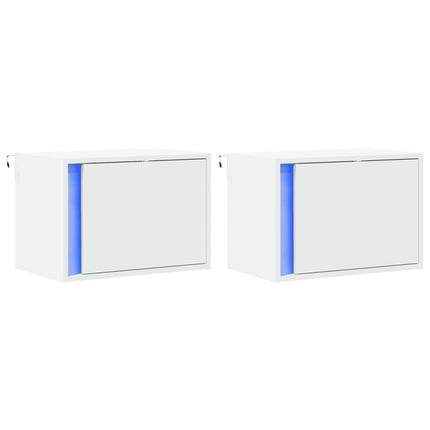 Väggmonterade sängbord med LED-lampor 2 st vit