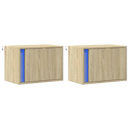 Väggmonterade sängbord med LED-lampor 2 st sonoma-ek