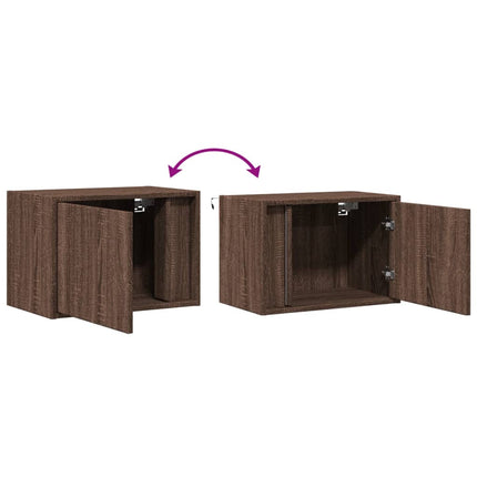 Väggmonterade sängbord med LED-lampor 2 st brun ek