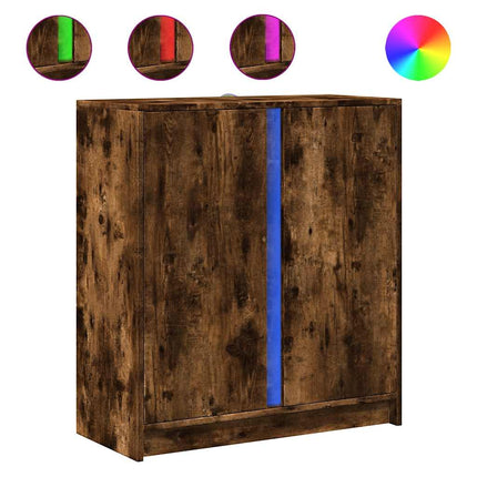 Skänk med LED rökfärgad ek 77x34x85 cm konstruerat trä