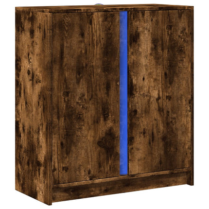 Skänk med LED rökfärgad ek 77x34x85 cm konstruerat trä