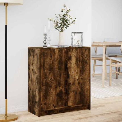 Skänk med LED rökfärgad ek 77x34x85 cm konstruerat trä