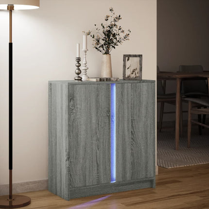 Skänk med LED grå sonoma 77x34x85 cm konstruerat trä
