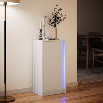 Skänk med LED vit 42,5x34x85 cm konstruerat trä
