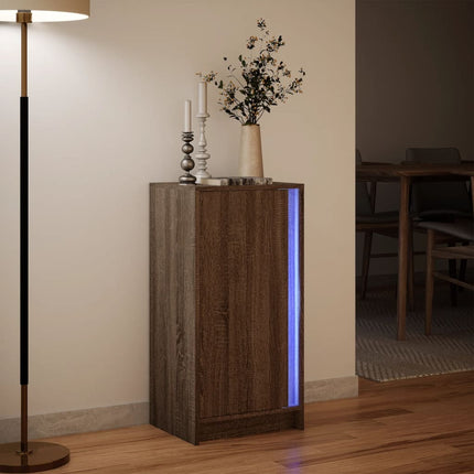 Skänk med LED brun ek 42,5x34x85 cm konstruerat trä