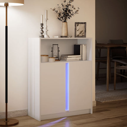 Skänk med LED vit 77x34x100 cm konstruerat trä