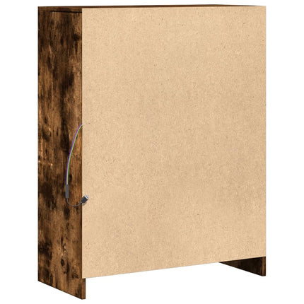 Skänk med LED rökfärgad ek 77x34x100 cm konstruerat trä
