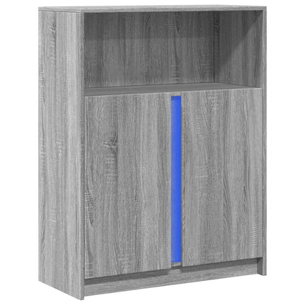 Skänk med LED grå sonoma 77x34x100 cm konstruerat trä