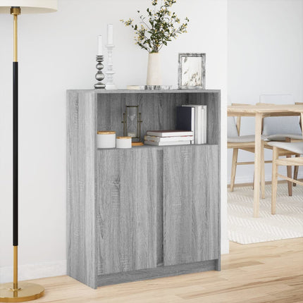Skänk med LED grå sonoma 77x34x100 cm konstruerat trä