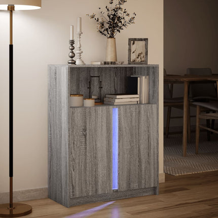 Skänk med LED grå sonoma 77x34x100 cm konstruerat trä