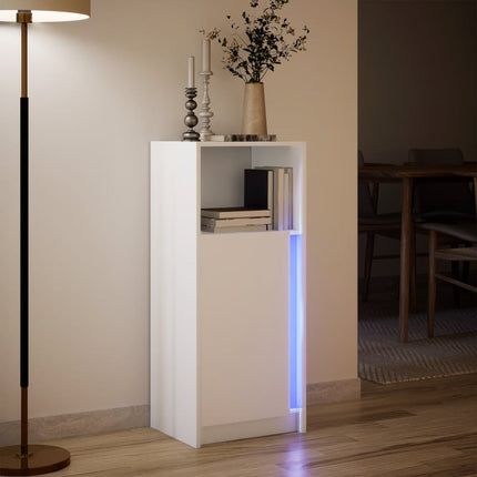 Skänk med LED vit 42,5x34x100 cm konstruerat trä