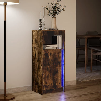 Skänk med LED rökfärgad ek 42,5x34x100 cm konstruerat trä
