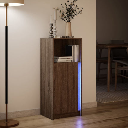 Skänk med LED brun ek 42,5x34x100 cm konstruerat trä