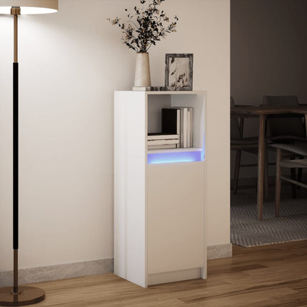 Skänk med LED vit 38x34x100 cm konstruerat trä