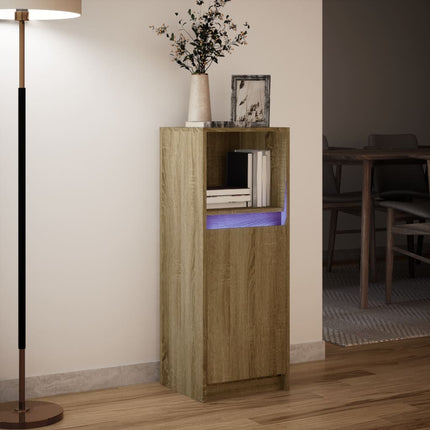Skänk med LED sonoma-ek 38x34x100 cm konstruerat trä