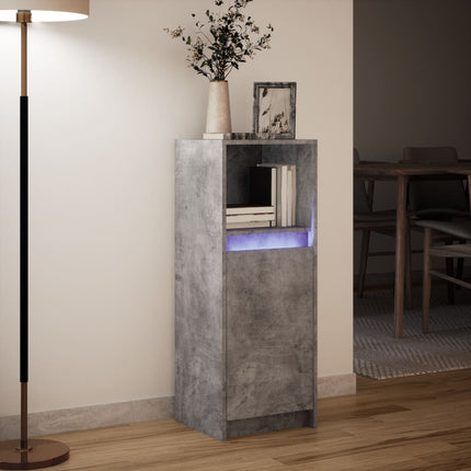 Skänk med LED betonggrå 38x34x100 cm konstruerat trä