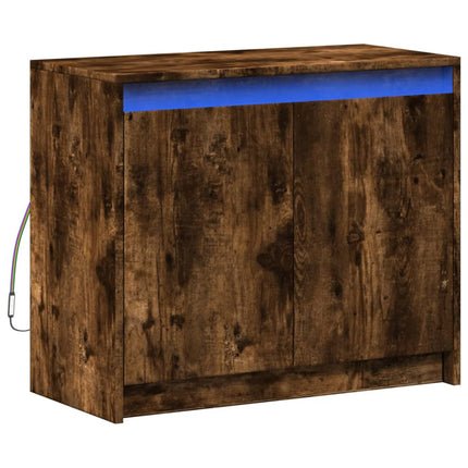 Skänk med LED rökfärgad ek 72x34x61 cm konstruerat trä
