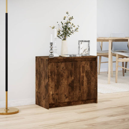 Skänk med LED rökfärgad ek 72x34x61 cm konstruerat trä