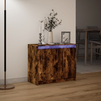 Skänk med LED rökfärgad ek 72x34x61 cm konstruerat trä