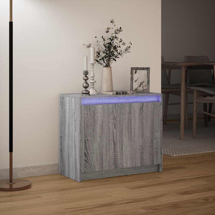 Skänk med LED grå sonoma 72x34x61 cm konstruerat trä