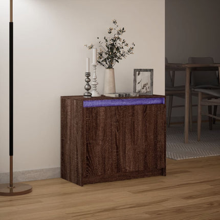 Skänk med LED brun ek 72x34x61 cm konstruerat trä