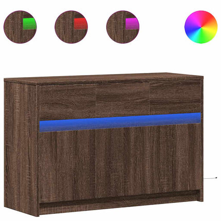 Tv-bänk med LEDs brun ek 91x34x61 cm konstruerat trä