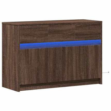 Tv-bänk med LEDs brun ek 91x34x61 cm konstruerat trä