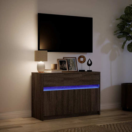 Tv-bänk med LEDs brun ek 91x34x61 cm konstruerat trä