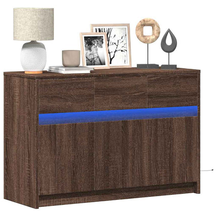 Tv-bänk med LEDs brun ek 91x34x61 cm konstruerat trä