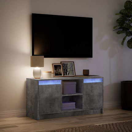 Tv-bänk med LEDs betonggrå 100x34x50 cm konstruerat trä